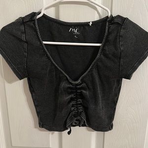 Pacsun black distressed rouched crop top size xs